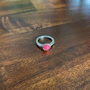 Lia Sophia Silver-Tone Ring with Bright Pink Cabochon
